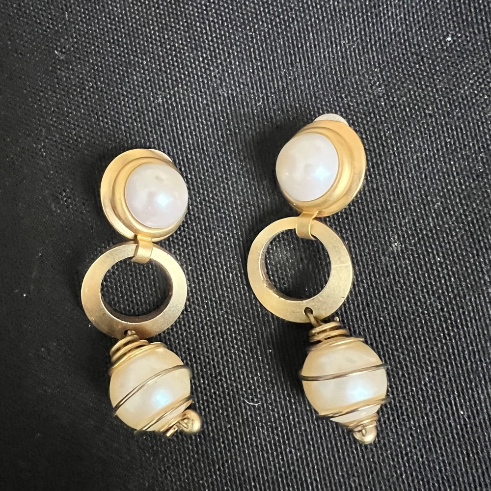 Elegant Gold and Cream Clip On Earrings